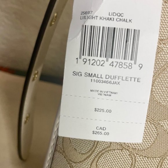 Coach Purse Bag Light Khaki Chalk Small Dufflette NWTs SIG Classic Beauty - Picture 6 of 12